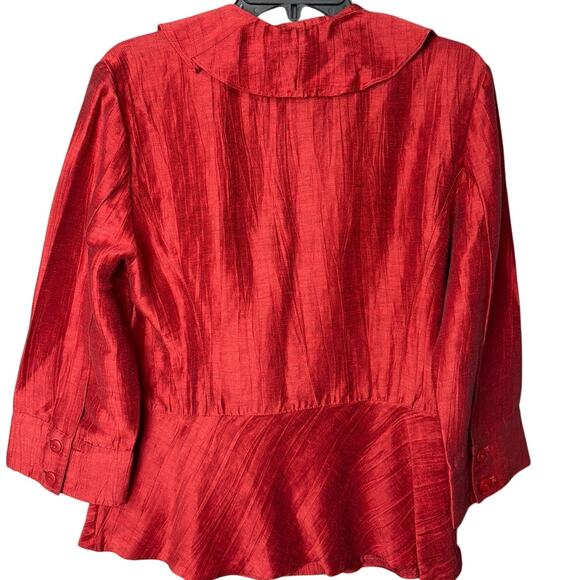 Classiques Entier Atelier Red Linen Jacket Ruffle Front Size L Designer Holiday - Picture 2 of 9